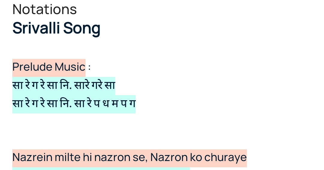 Srivalli Song notation