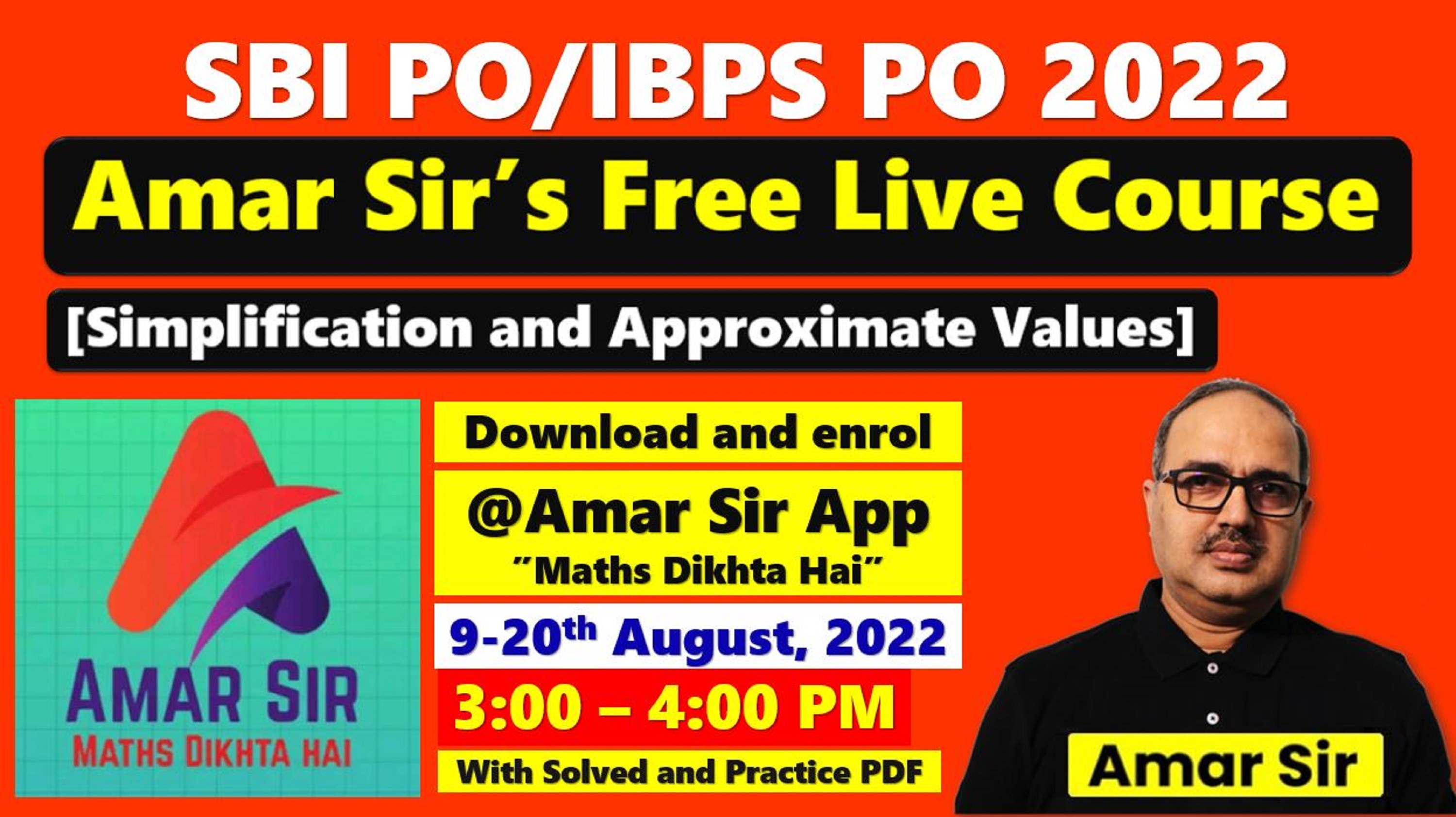 Amar Sir’s Free Live Course for SBI/IBPS PO (Simplifications & Approx)