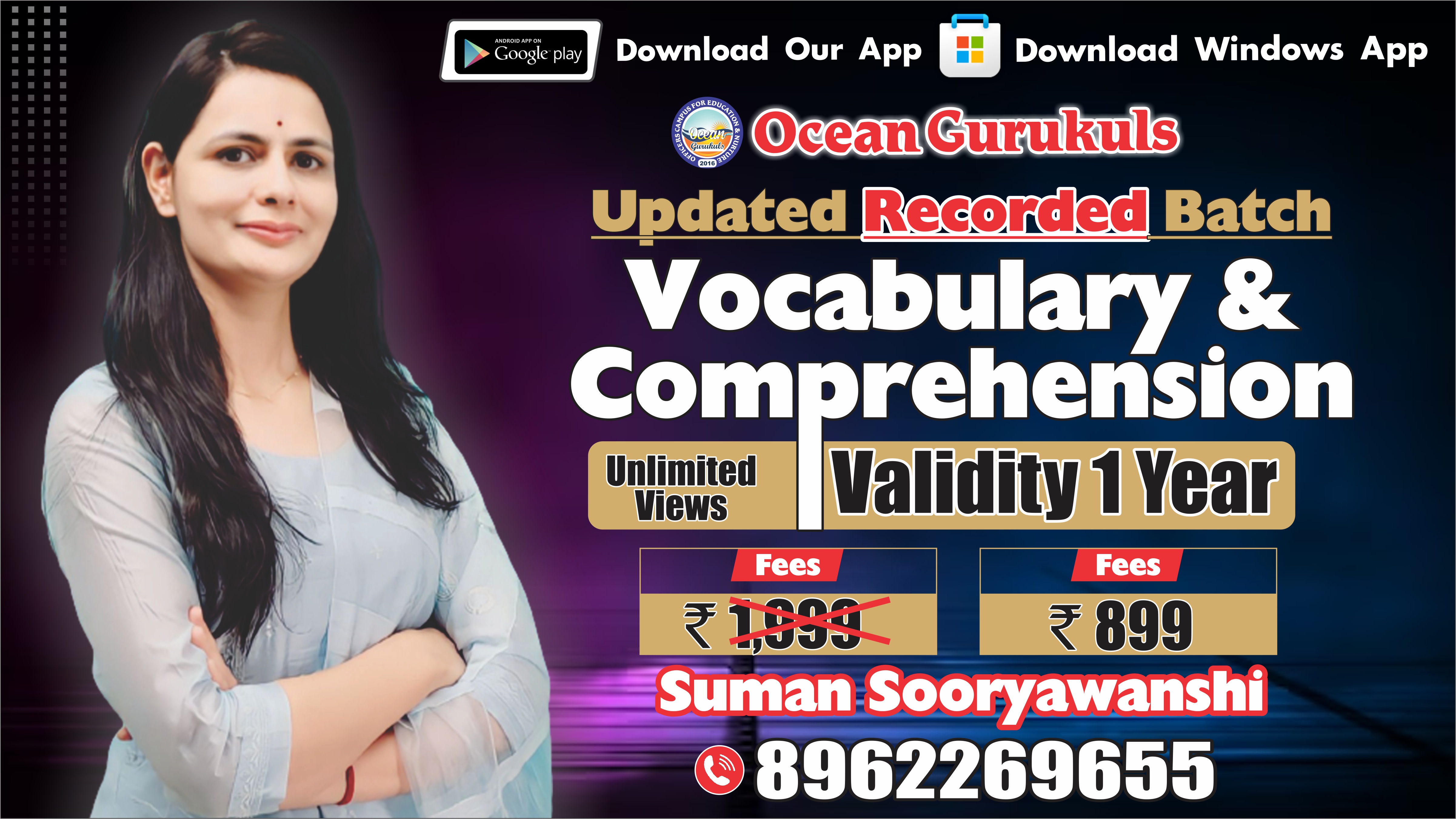 Recorded Vocabulary and Comprehension Pdfs, Test Series, E book with recorded video solution ( 2023 )