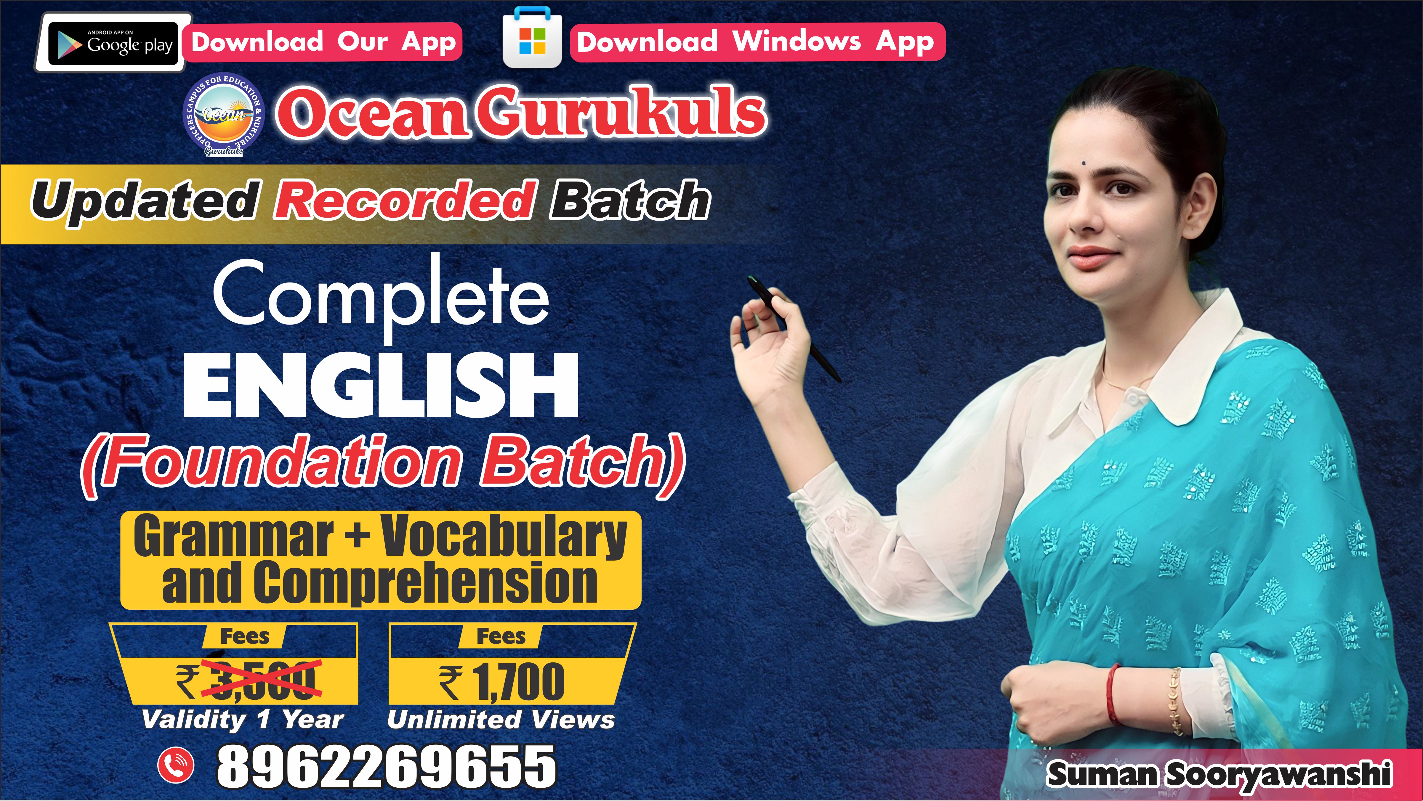 NEW RECORDED FOUNDATION BATCH - COMPLETE ENGLISH GRAMMAR, VOCABULARY & COMPREHENSION BY SUMAN MA'AM ( Dec.2022 to April,2023 )
