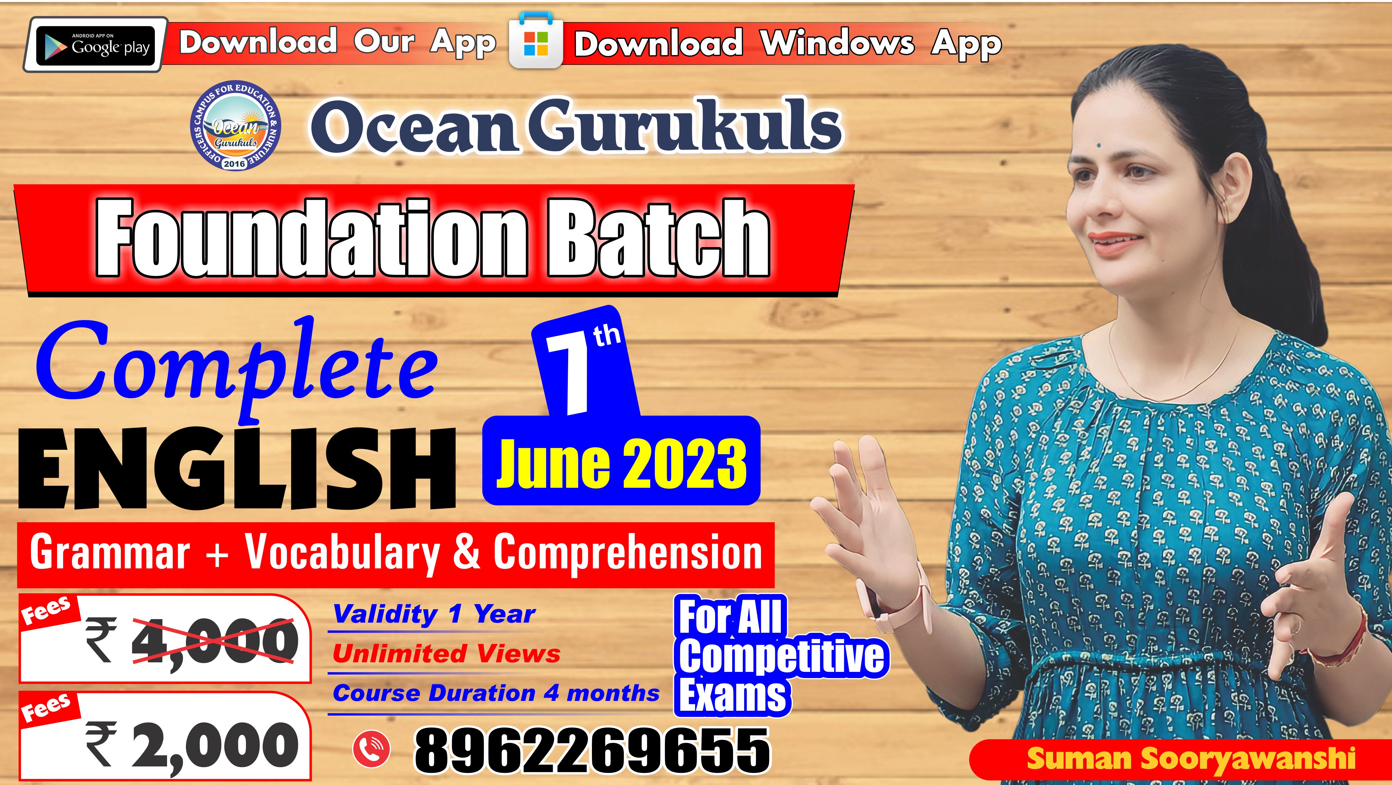 FOUNDATION BATCH - COMPLETE ENGLISH ( GRAMMAR + VOCAB & COMPREHENSION ) WITH SUMAN MA'AM (FROM 7th June 2023)