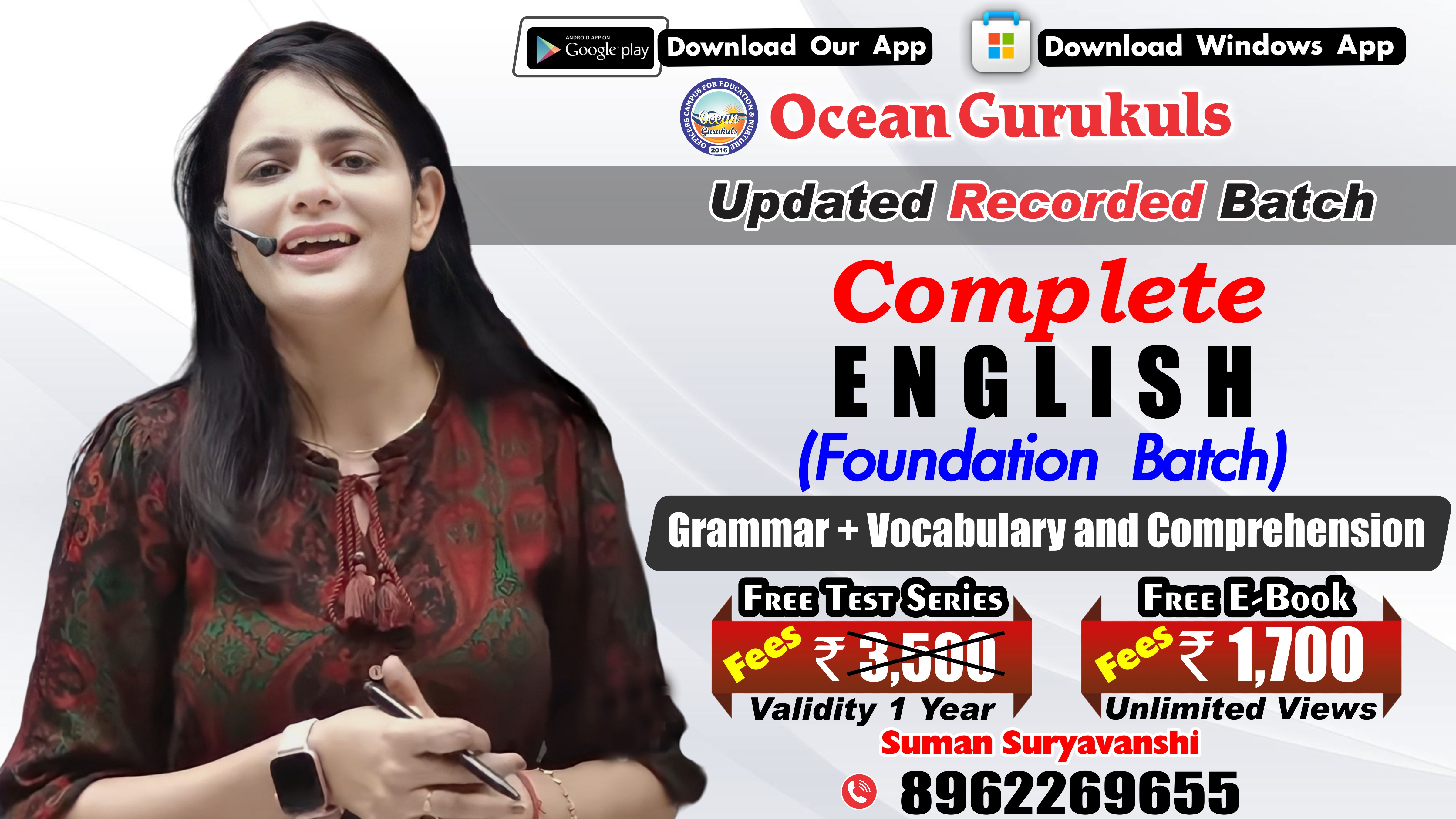 UPDATED RECORDED FOUNDATION BATCH - COMPLETE ENGLISH GRAMMAR, VOCABULARY & COMPREHENSION BY SUMAN MA'AM ( March2023 to July2023 )