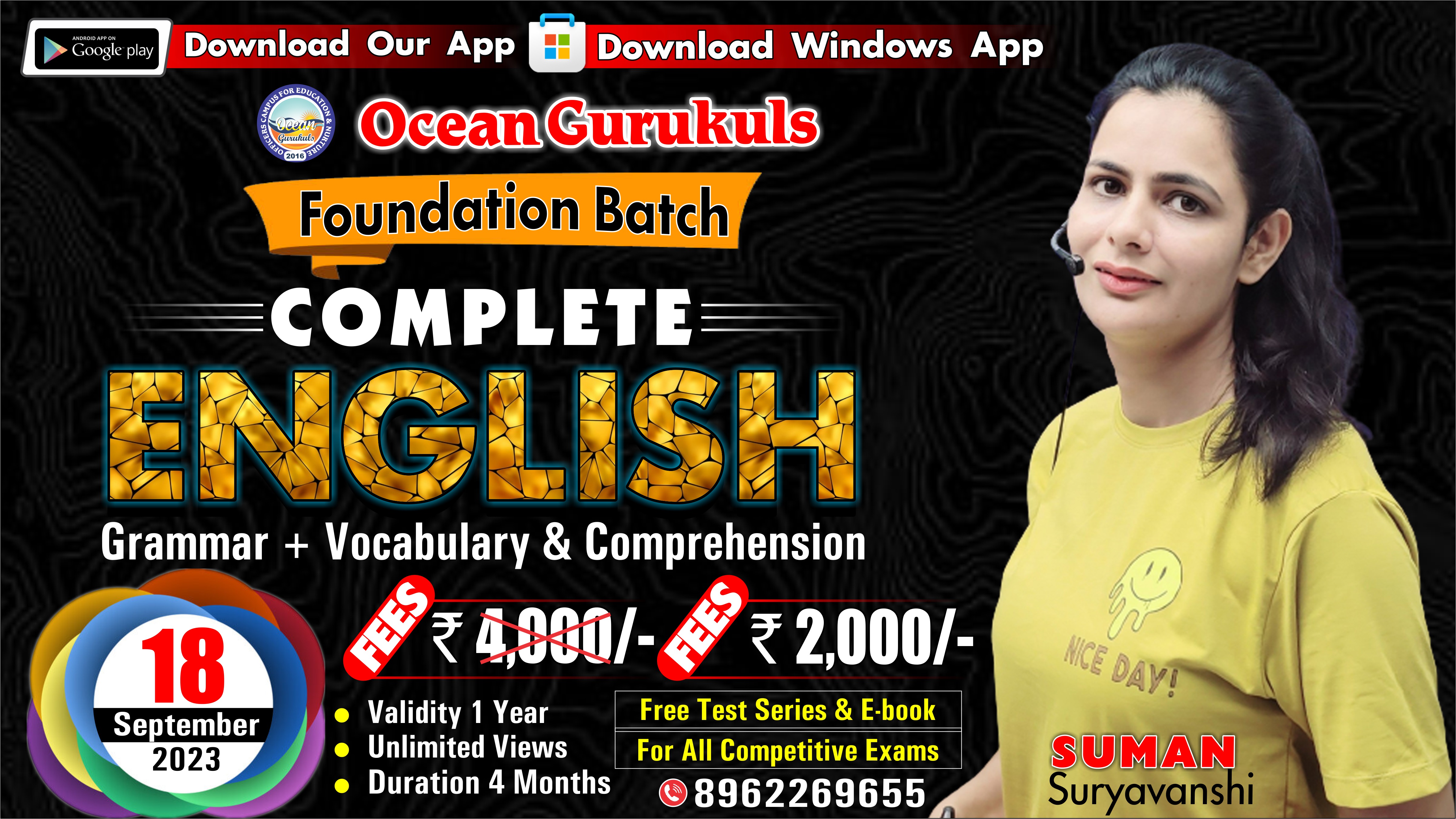 FOUNDATION BATCH - COMPLETE ENGLISH ( GRAMMAR + VOCAB & COMPREHENSION ) WITH SUMAN MA'AM (FROM 18th September 2023)